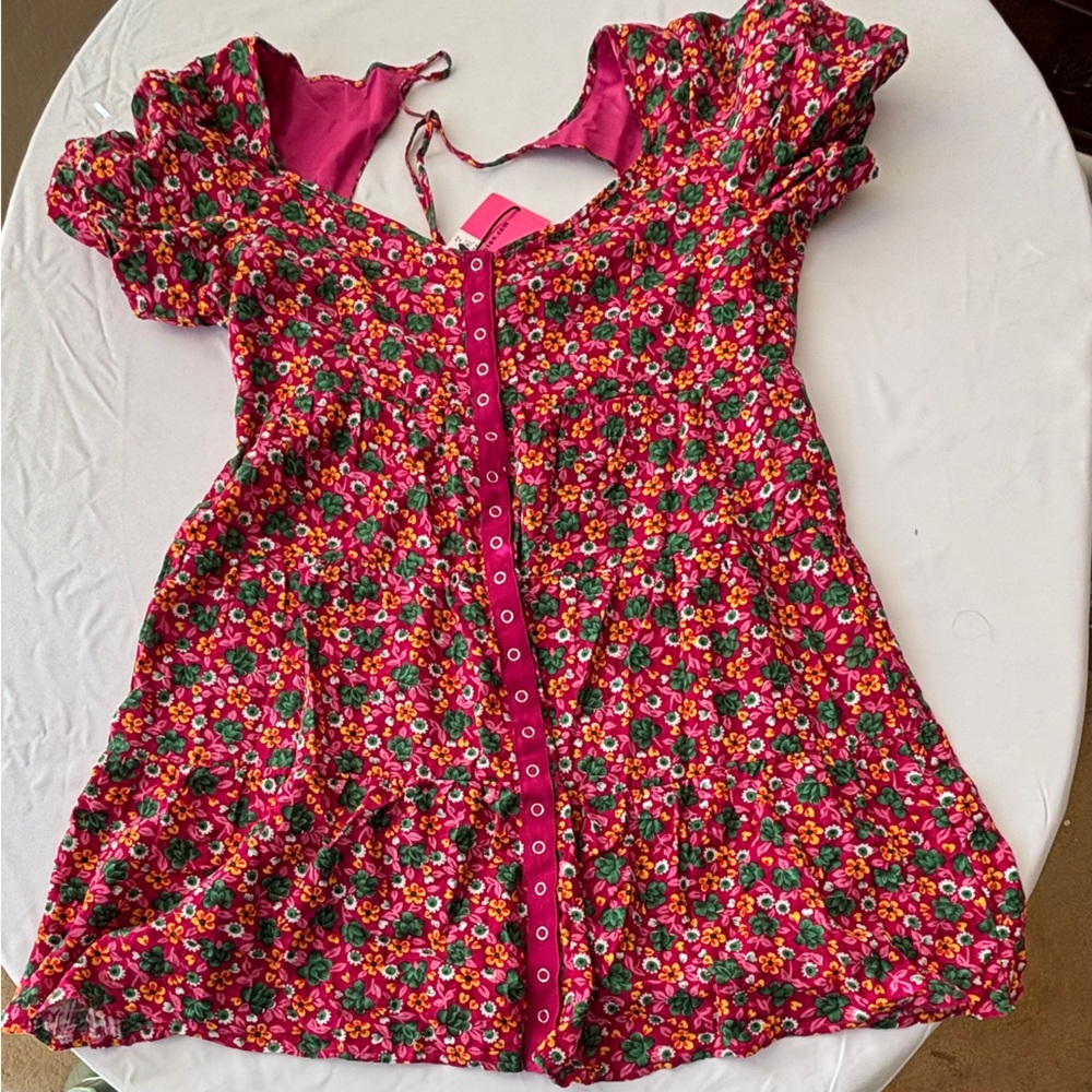 Betsey Johnson Floral Pink Button Up Mini Dress Women’s Size XL New #Jm208976 - Picture 5 of 8